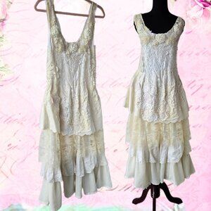 Handmade 1920s-Vintage-Style Rose Lace Wedding Dress Cottagecore Flapper